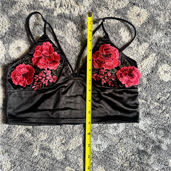 Forever 21 Black Bralette Crop Top with Red Floral Embroidery - Picture 4 of 10
